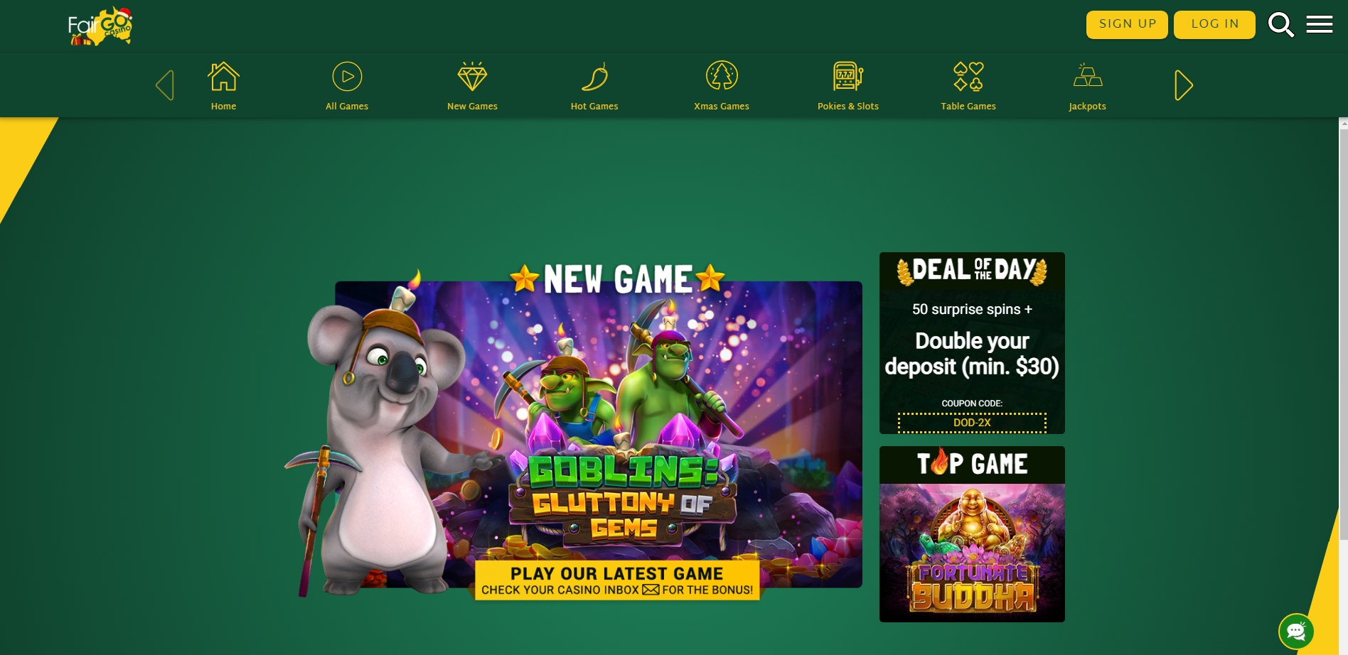 Fair Go Casino game lobby — pokies selection